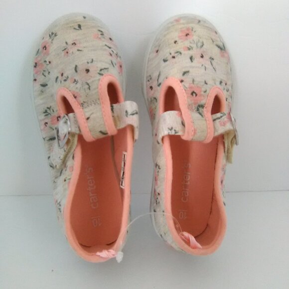 Carter's Girls Slip On/Off Shoe Color Tan/Peach Floral Pattern Big Size … - Picture 6 of 8